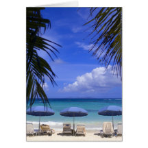 umbrellas on beach, St. Maarten, Caribbean Card