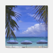 umbrellas on beach, St. Maarten, Caribbean Fridge Magnets