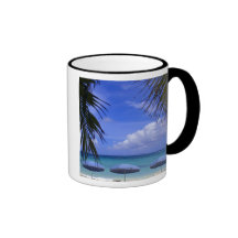 umbrellas on beach, St. Maarten, Caribbean Coffee Mugs