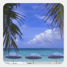 umbrellas on beach, St. Maarten, Caribbean Square Stickers