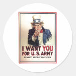Uncle Sam I Want You For US Army Round Stickers