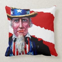Uncle Sam Patriotic Red White Blue Vintage Art USA Throw Pillows