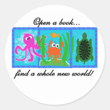 Undersea Adventure Open a Book Round Stickers