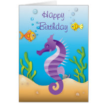 Underwater Purple Seahorse Birthday Card