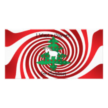 Unicorn in Christmas tree on red swirls Personalised Photo Card