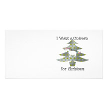 Unicorn in Christmas tree on silver Customized Photo Card