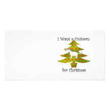 Unicorn on Christmas tree on gold fade Photo Card Template