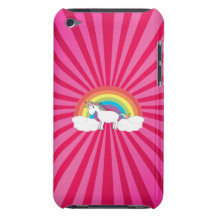 Unicorn on clouds on pink sunburst barely there iPod case