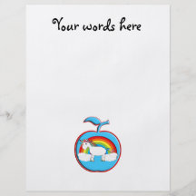 Unicorn on rainbow in apple flyer