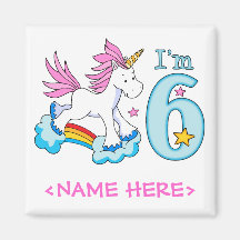 Unicorn Rainbow 6th Birthday Fridge Magnets