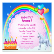 Unicorn, Rainbow & Cake Cute Birthday Party Invite