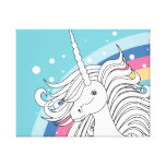 Unicorn surrounded by rainbow and dots blue canvas print