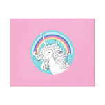 Unicorn surrounded by rainbow and dots pink gallery wrap canvas