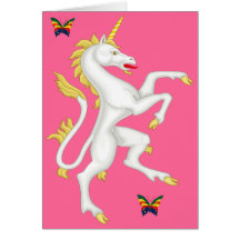 Unicorn with Golden Horn and Butterflies Greeting Cards