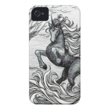 Unicorns Black Unicorn Black & White Drawing iPhone 4 Case