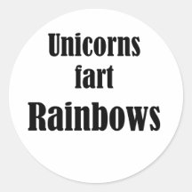 Unicorns fart rainbows round stickers