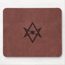 Unicursal Hexagram Thelemic Symbol on Red Leather Mousemats