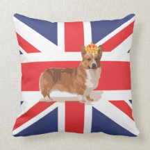 Union Jack Flag with Corgi and Crown Pillow