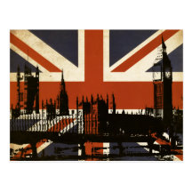 United Kingdom Flag with Silhouette of Parliament Postcard