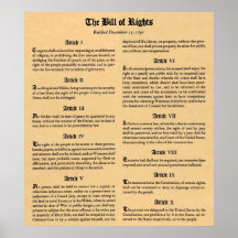 United States Bill of Rights First Ten Amendments Poster