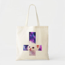 Upside Down Cross Kitten Tote Canvas Bags