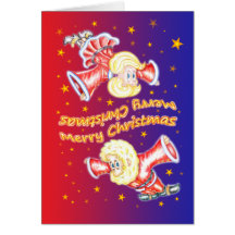 Upside-down Xmas Dwarf and Girl Greeting Card