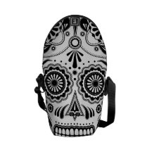 Urban Aztec Sugar Skull Art Black messenger bag