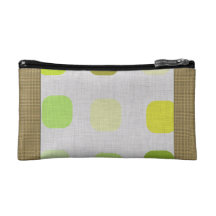 Urban Burlap and Retro Green Polka Dots Cosmetic Bags