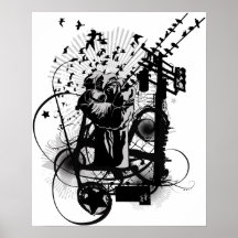 Urban Illustrated Fist with Crows, graffiti etc! Print