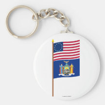 US 13-star flag on pole with New York Keychains