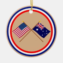 US and Australia Crossed Flags Christmas Tree Ornaments