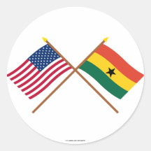 US and Ghana Crossed Flags Round Sticker