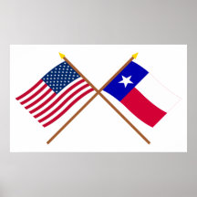 US and Texas Crossed Flags Poster