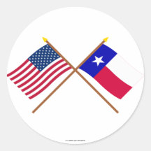 US and Texas Crossed Flags Round Stickers