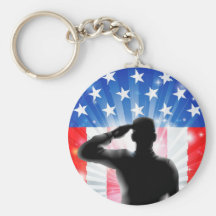 US flag military soldier saluting in silhouette Keychain