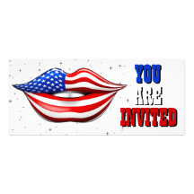 USA Flag Lipstick on Smiling Lips  Invitation Card