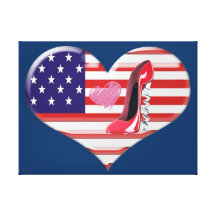 USA Heart Flag and Stiletto Stretched Canvas Print