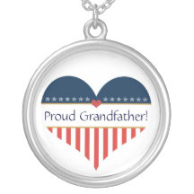 USA Patriotic Proud Grandfather Silver Necklace