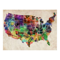 USA Watercolor Map posters