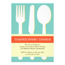 Utensil place setting orange blue thanksgiving invitations