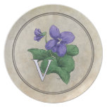 V for Violet Flower Alphabet Monogram Plate