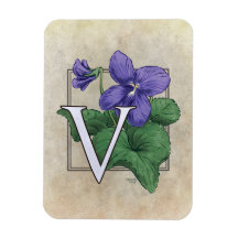 V for Violet Flower Monogram Rectangle Magnet