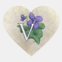 V for Violet Flower Monogram Stickers