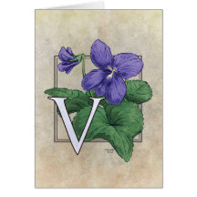V for Violets Flower Monogram Greeting Cards