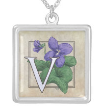 V for Violets Flower Monogram Pendant