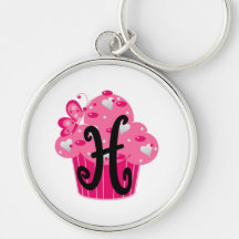 Valentine Cupcake Monogram 2 H Key Chains