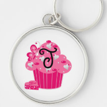 Valentine Cupcake Monogram J Key Chain