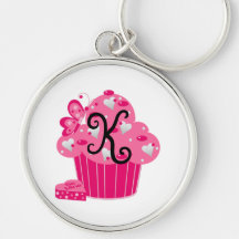 Valentine Cupcake Monogram K Keychain