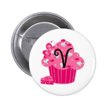 Valentine Cupcake Monogram V Pinback Buttons