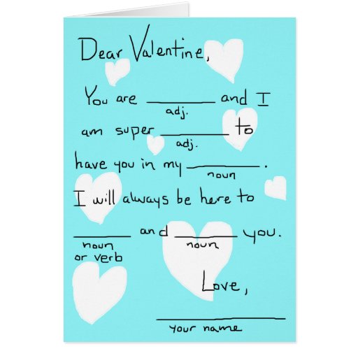 Valentine fill in the blank card Zazzle